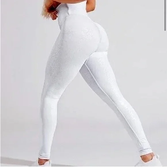 Buffbunny Leggings Shiny White Leopard High Waist Full Length XS - Picture 8 of 11
